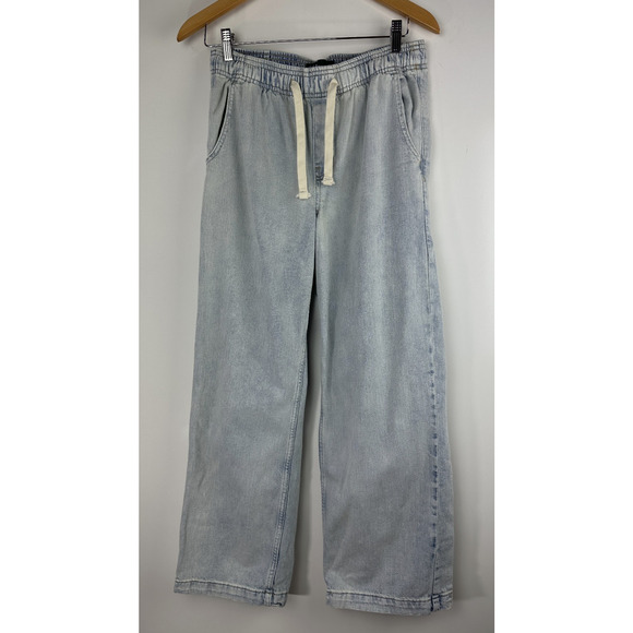 Gap High Rise Pull On Wide Leg Jeans Light Wash Blue Denim Elastic Waist Small - Picture 2 of 14